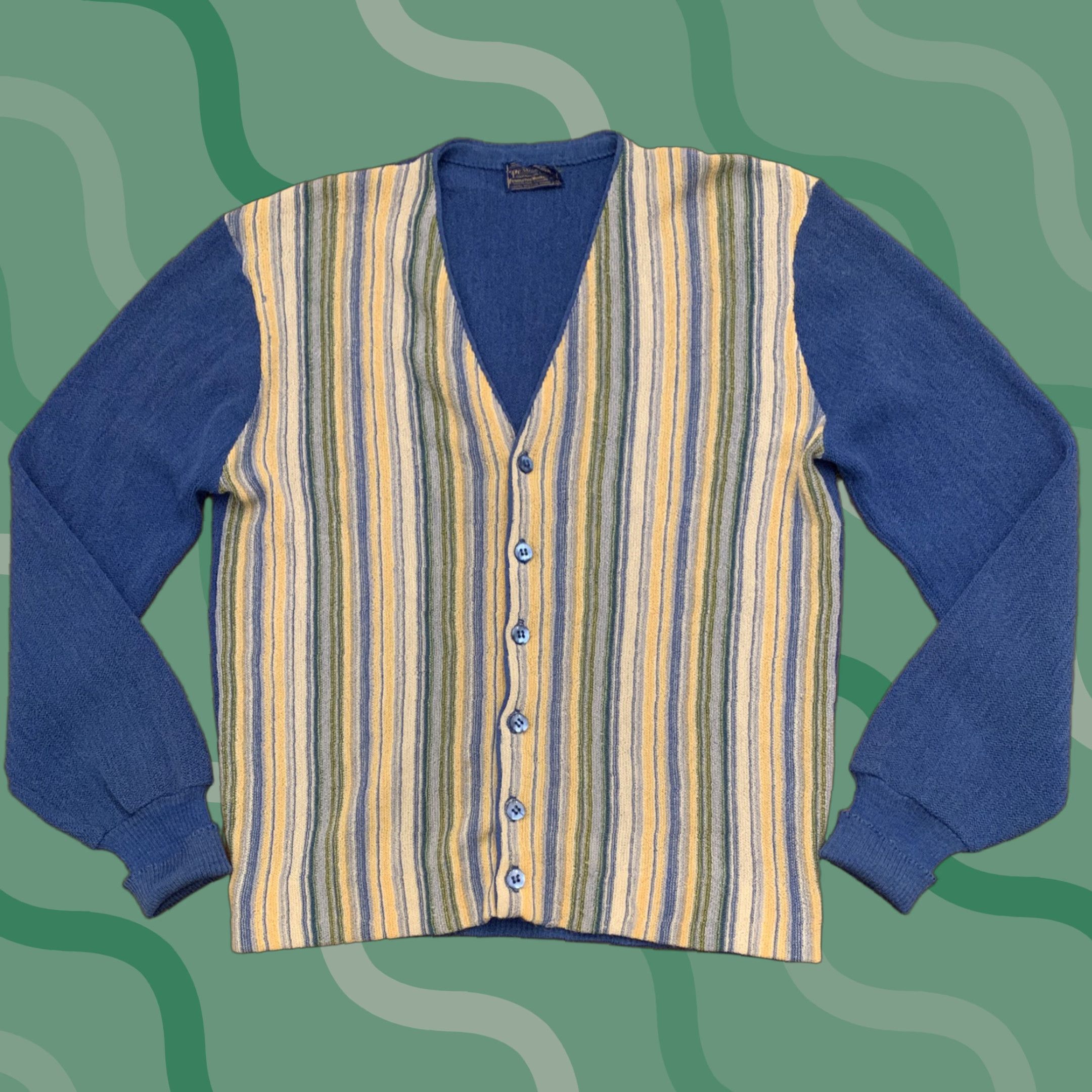 Pendleton VINTAGE Pendleton Virgin Wool Cardigan Sweater Medium Blue Striped Long Sleeve V-Neck 80s 90s Womens Size M / US 6-8 / IT 42-44 - 1 Thumbnail