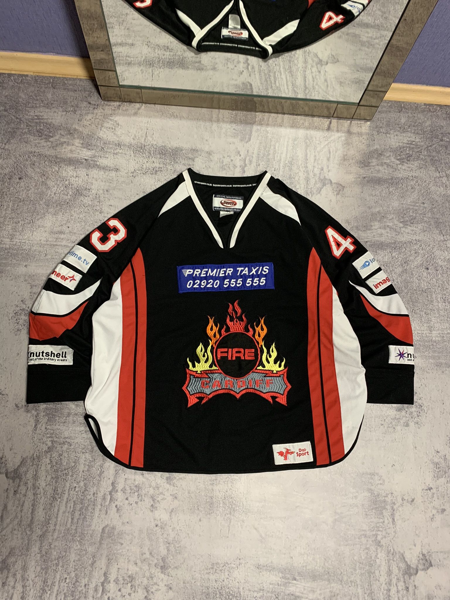 NFL Cardiff Fire Ice Hockey Match Worn Jersey L Stevens Size US XL / EU 56 / 4 - 4 Thumbnail