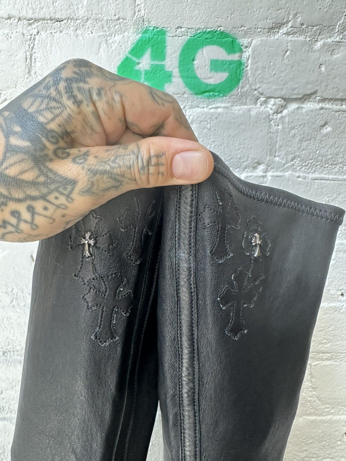 Chrome Hearts × Rick Owens Chrome Hearts x Rick Owens 1 OF 1 Leather Cross Sneakers Size US 9 / IT 39 - 3 Thumbnail