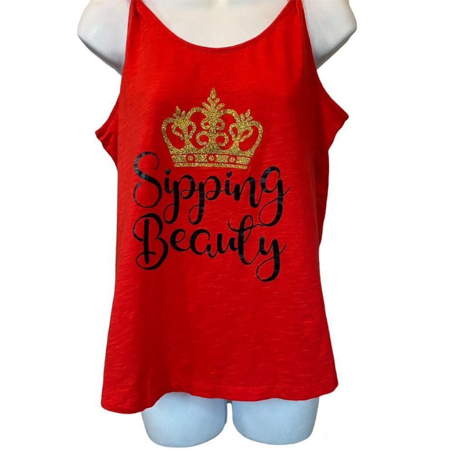 Handmade Sipping Beauty Gold Glitter Sparkle Crown Tank Top Disney Size S / US 4 / IT 40 - 1 Thumbnail