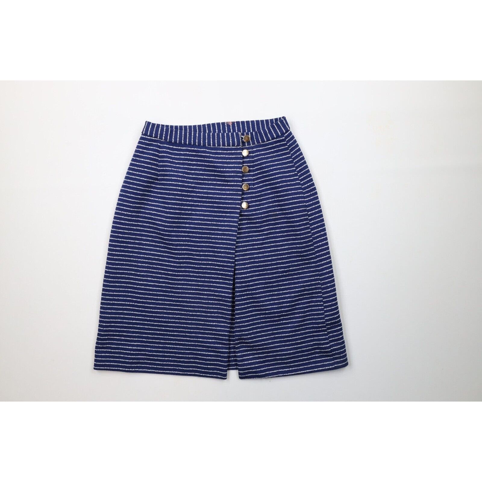 Vintage Vintage 60s 70s Streetwear Striped Knit Button Skirt Size 26" / US 2 / IT 38 - 1 Thumbnail