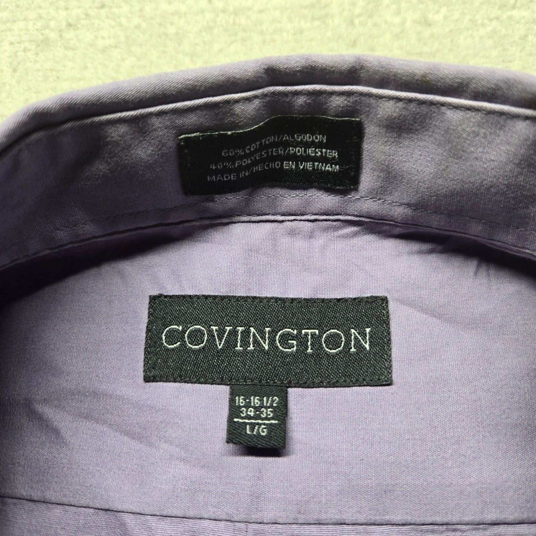 Vintage Covington Shirt Dress Purple Long Sleeve Button Up Adult Men's L 16 16.5 Cotton Polyester Solid Collared Unique Covington Mens Shirt Size 42R - 3 Thumbnail
