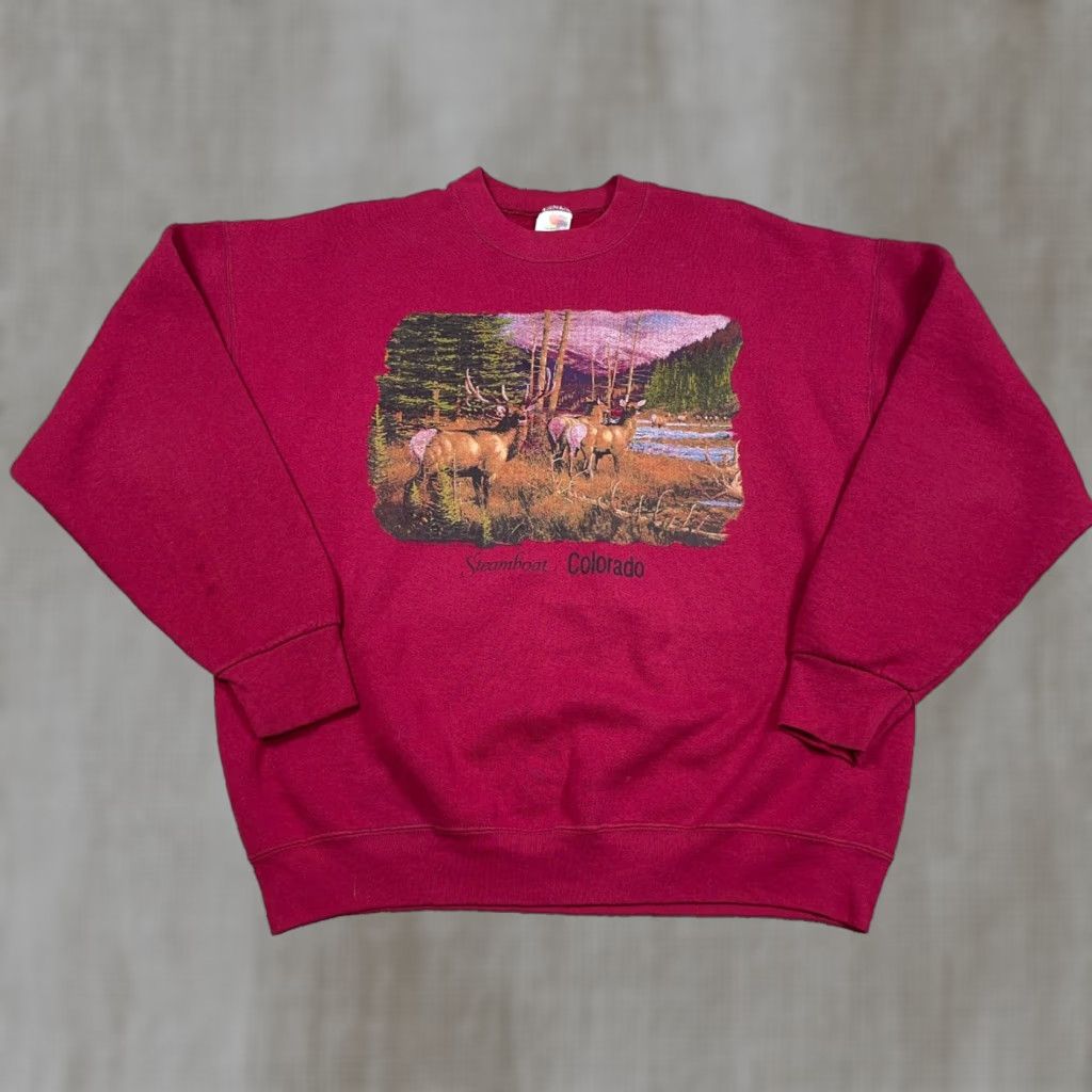 Fruit Of The Loom Vintage Fruit of the Loom Sweatshirt Men XL Crewneck Blue Graphic Print 90s Deer Hunting Nature Regular Mens Size US XL / EU 56 / 4 - 1 Thumbnail