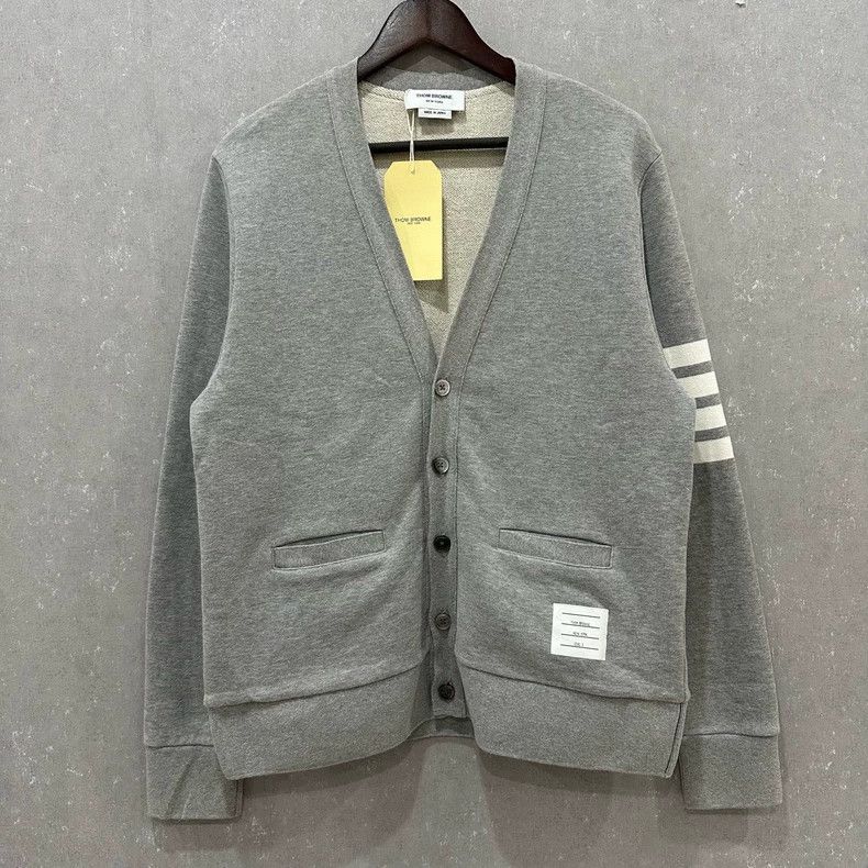 Thom Browne Gray four stripe knit cardigan