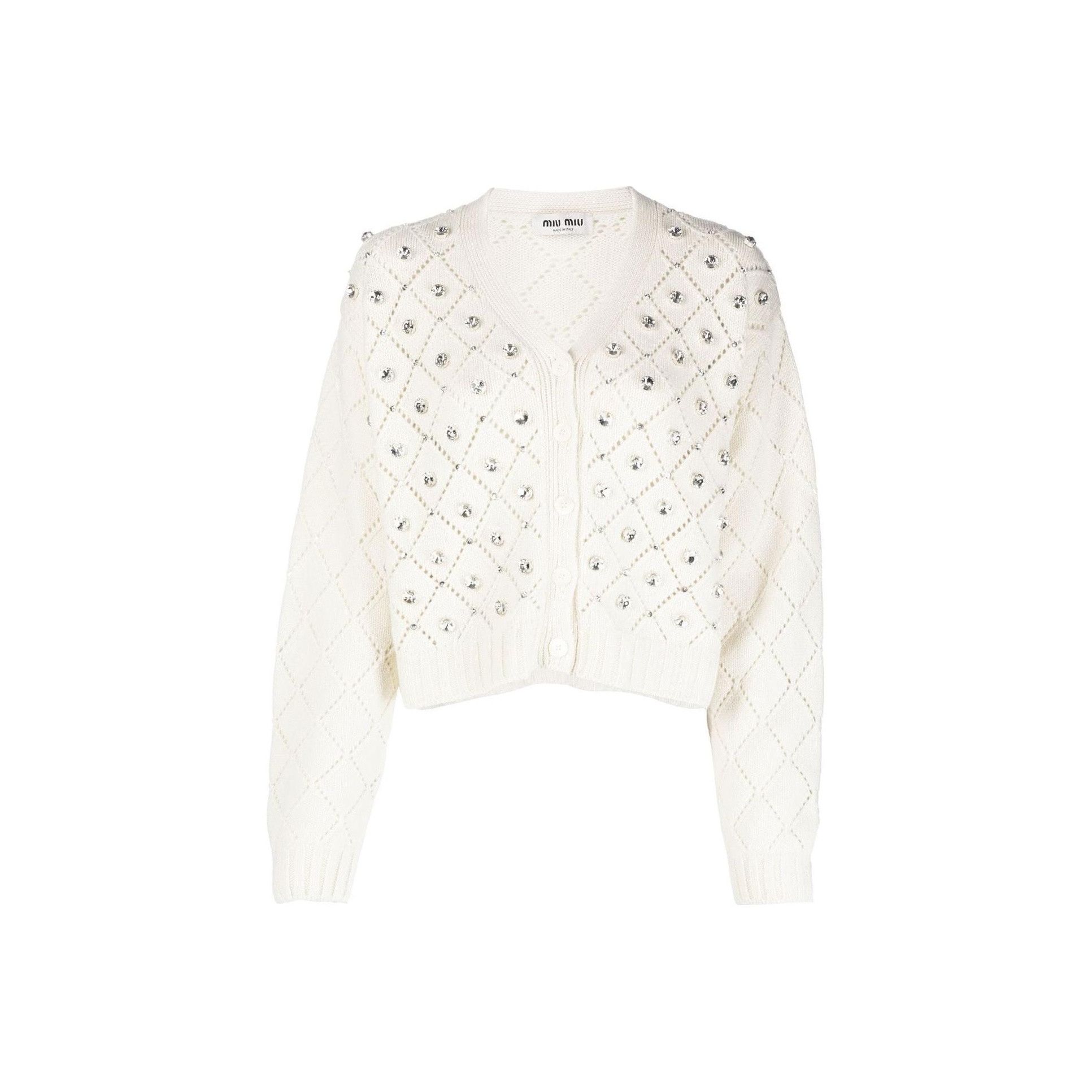 Miu Miu Miu Miu Crystal Embellished Cashmere Cardigan Size 36 Size XS / US 0-2 / IT 36-38 - 1 Thumbnail