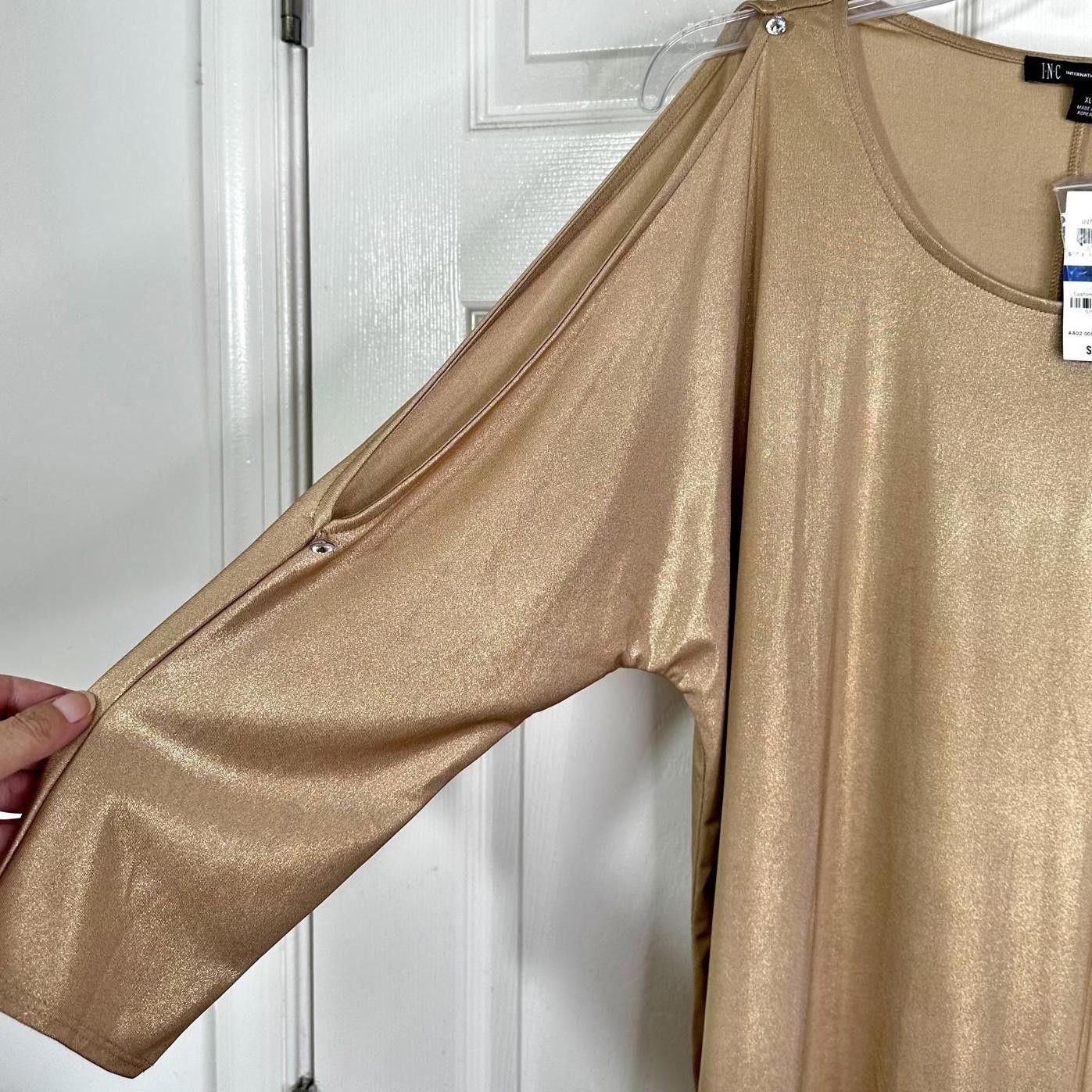 I.N.C NWT INC Int'l Concepts Cold Shoulder Top Gold Women XL Size XL / US 12-14 / IT 48-50 - 4 Thumbnail