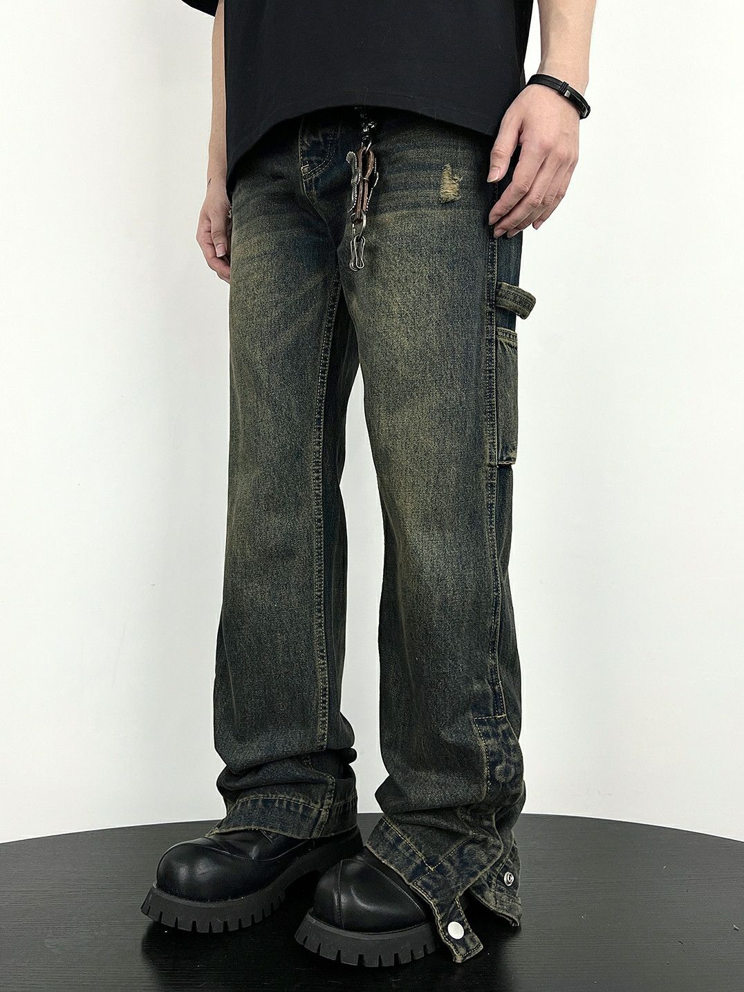 y2k flared distressed carpenter pants