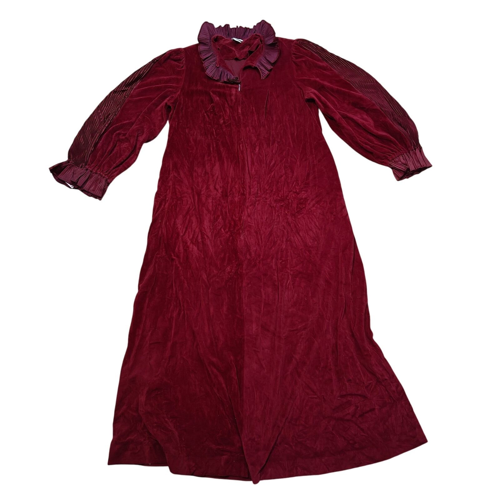 Vintage Vintage R. Michael Alan Deep Red Ruffle Trim House Coat Robe Size ONE SIZE - 2 Thumbnail