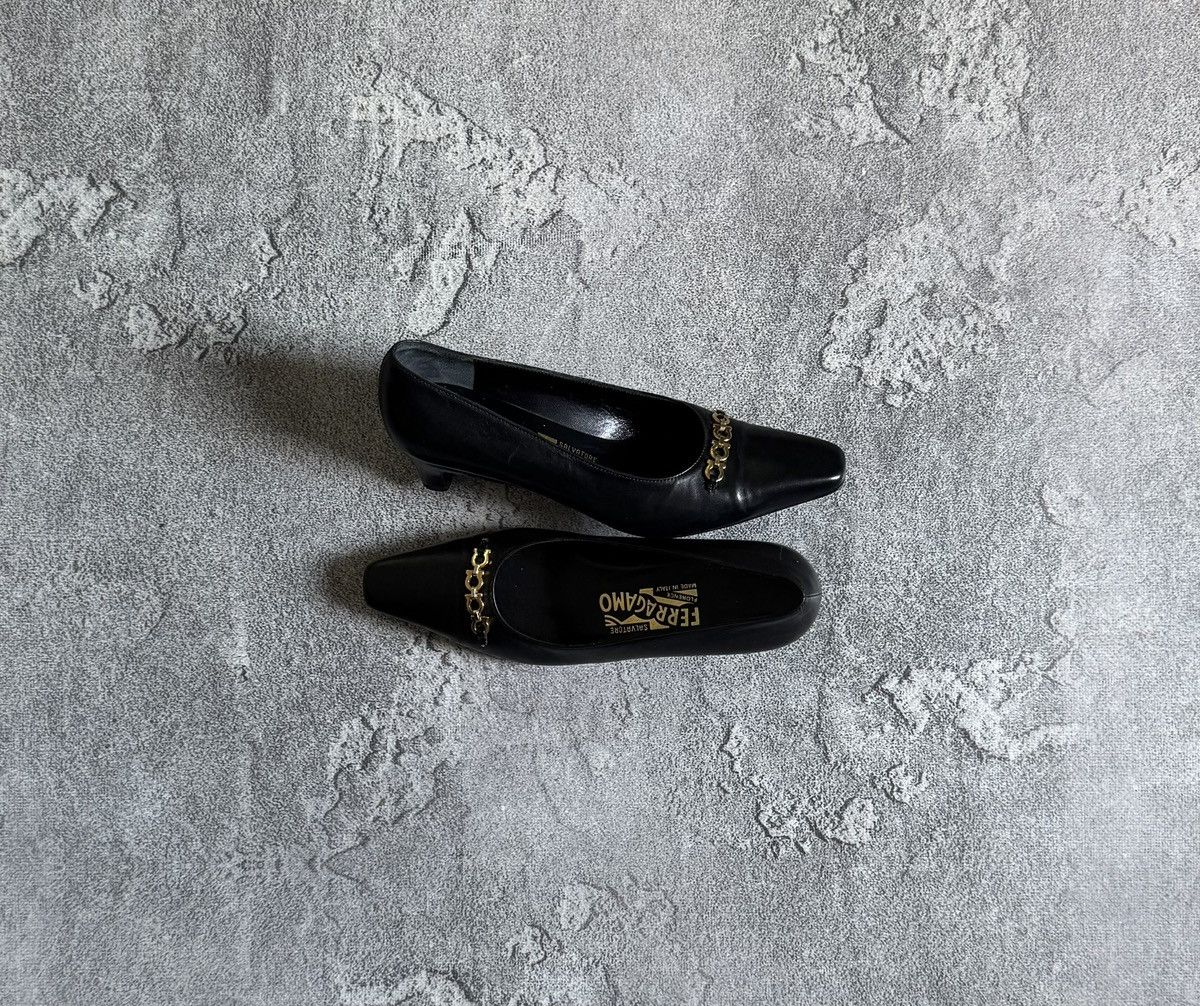 Salvatore Ferragamo Salvatore Ferragamo black leather short heels 👠 gold detail Size US 6 / IT 36 - 1 Thumbnail