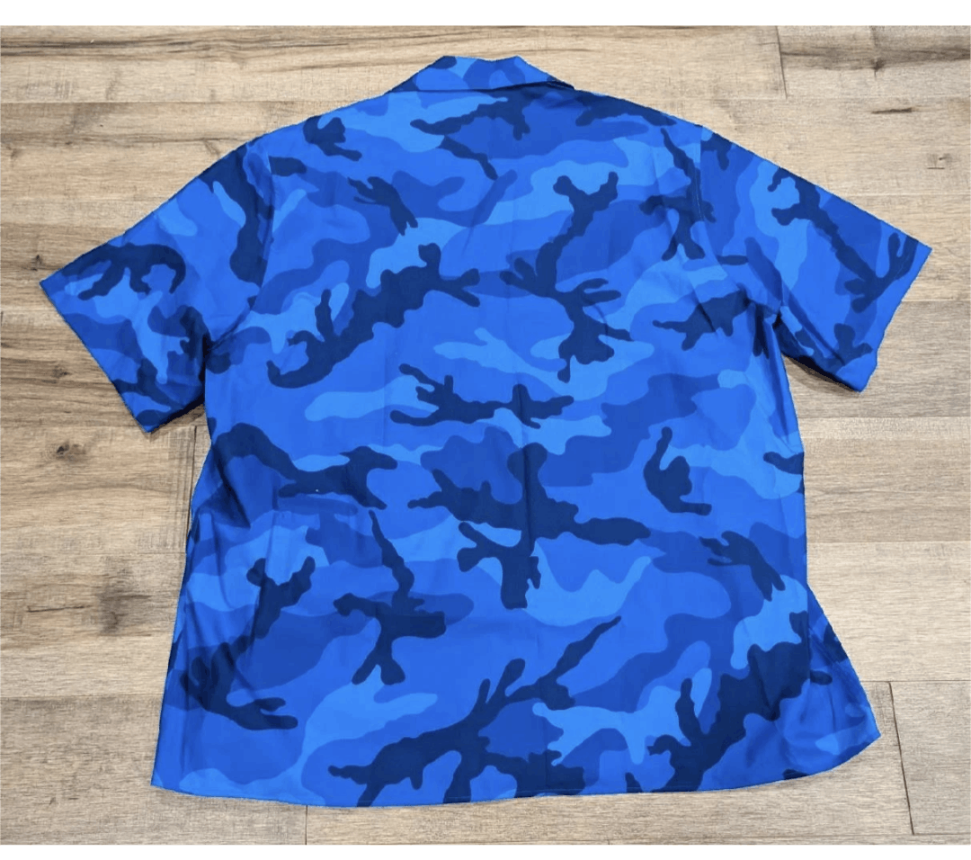 Valentino Valentino "Popeline" Button Up Camp Shirt Blue Camo 48 Size US M / EU 48-50 / 2 - 4 Thumbnail