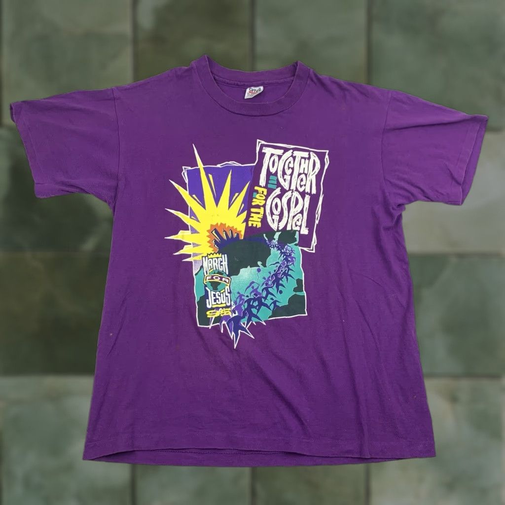 Anvil VINTAGE Anvil Shirt Adult Large Purple Religion 90s God Jesus Church Event -Mens- Size US L / EU 52-54 / 3 - 1 Thumbnail