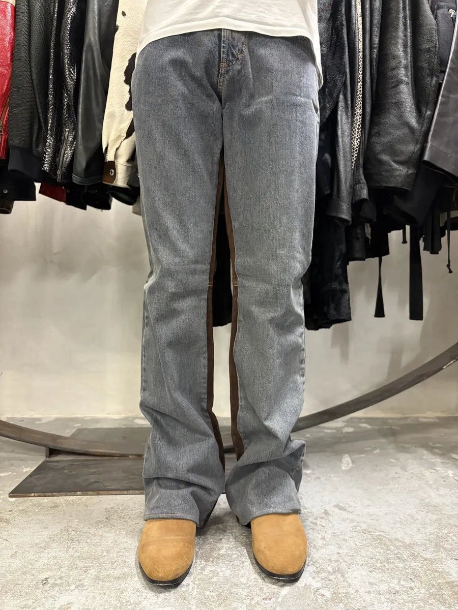 Roberto Cavalli AW2003 Cavalli Two Tone Hybrid Blue Leather Denim Jeans Size US 31 - 23 Thumbnail