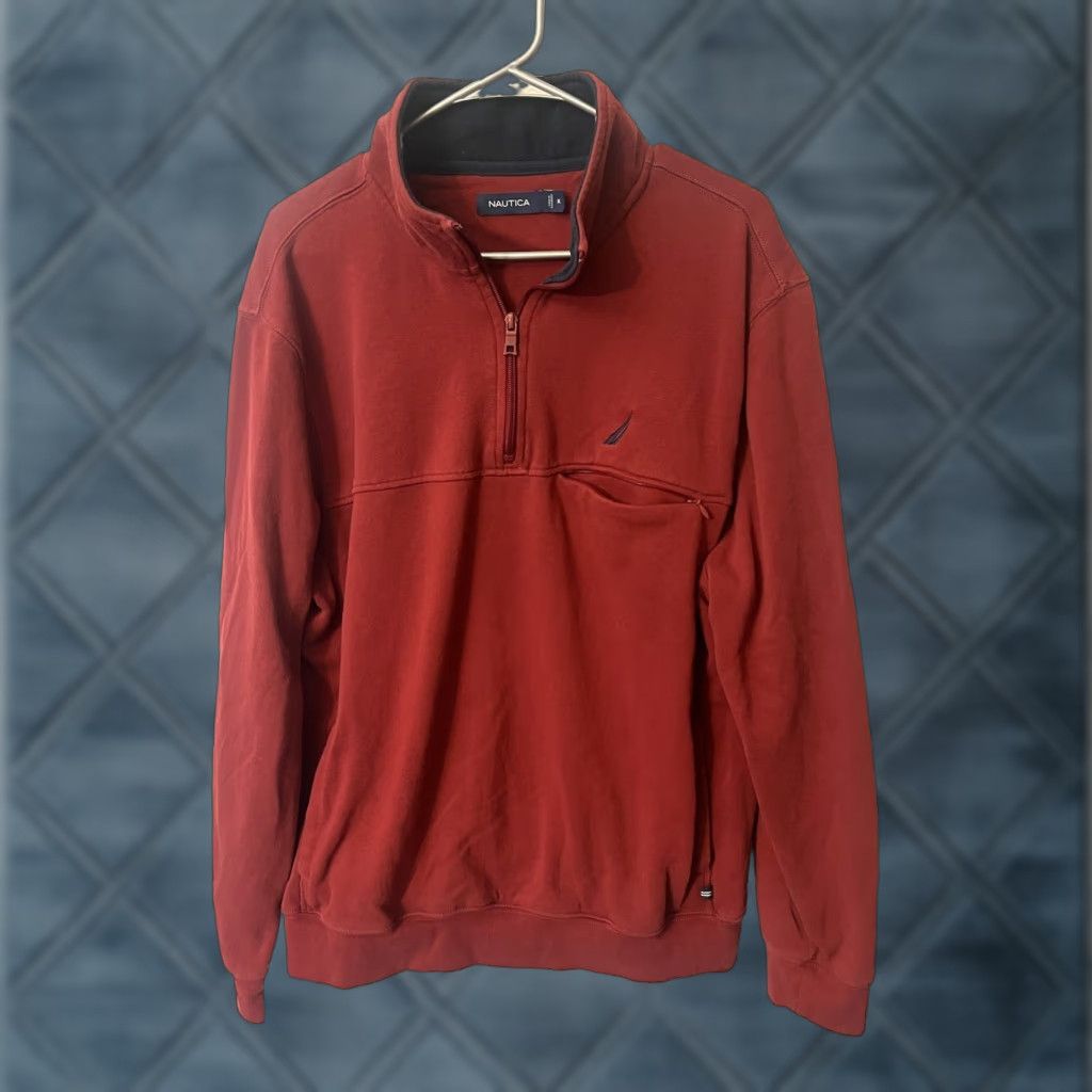 Nautica Nautica Sweater Mens XL Red Solid 1/4 Zip Pullover Pima Cotton Blend Size US XL / EU 56 / 4 - 1 Thumbnail