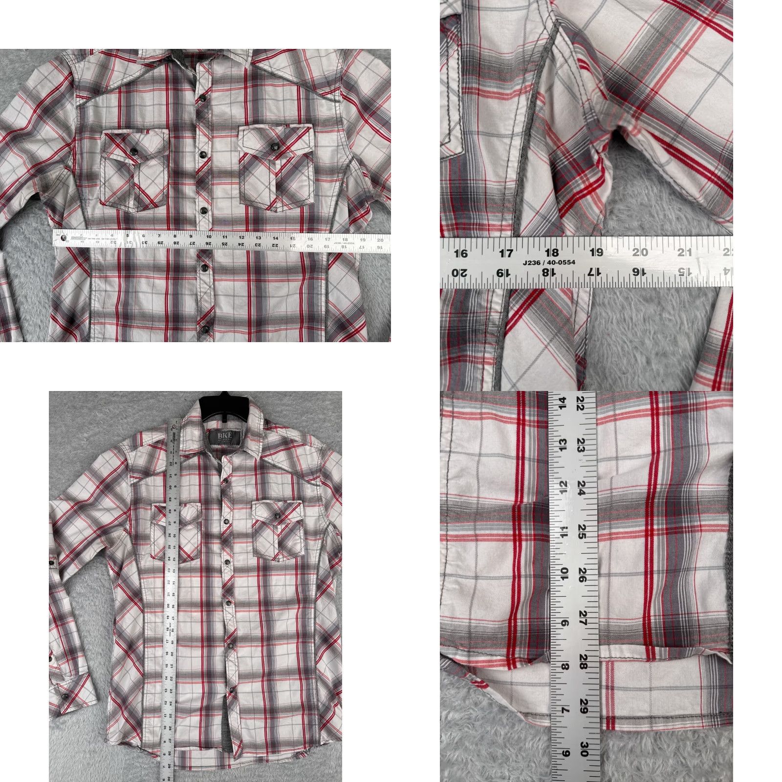 Vintage BKE Shirt Mens Medium White Plaid Red Gray Pearl Snap Long Sleeve Buckle Size US M / EU 48-50 / 2 - 8 Thumbnail