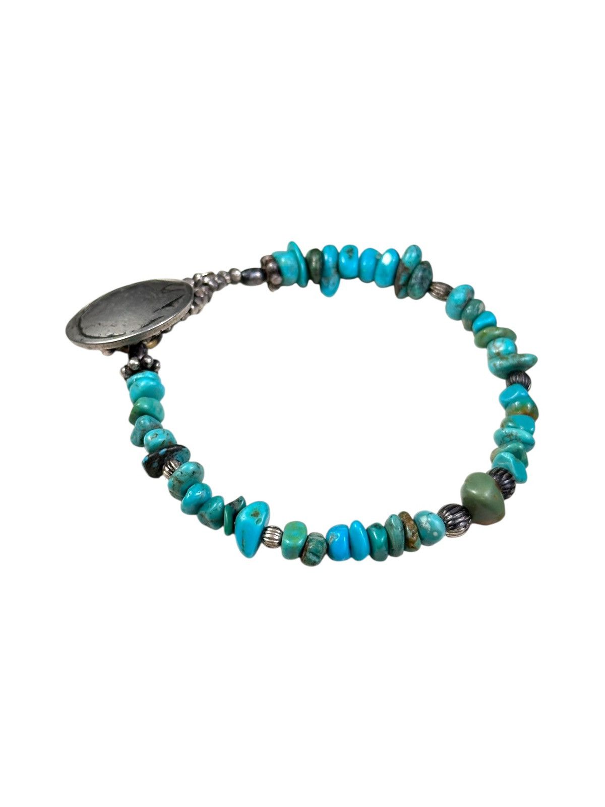 Vintage TURQUOISE AND STERLING SILVER BEADS WITH INDIAN HEAD CLASP Size ONE SIZE - 6 Thumbnail