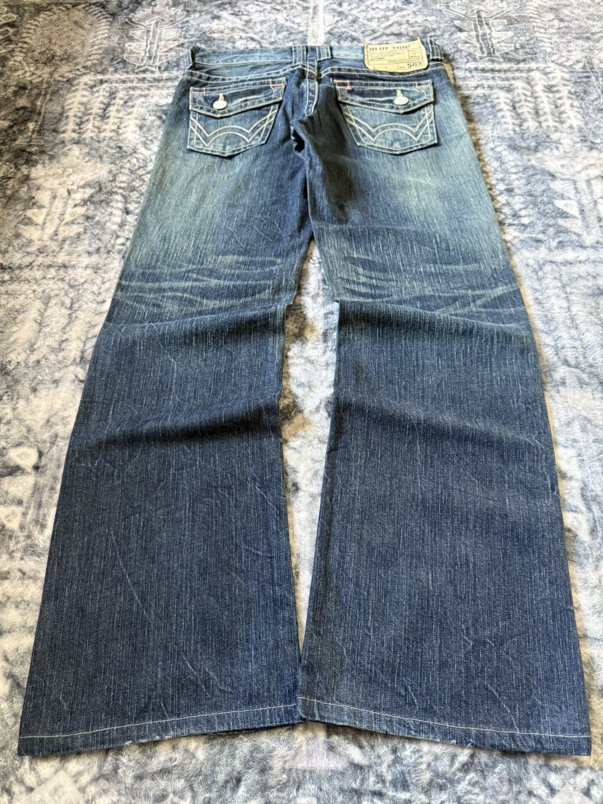 Edwin × Japanese Brand × Vintage Edwin 503 Blue Trip Flared Wide Leg Cropped Jeans Size 30" / US 8 / IT 44 - 2 Thumbnail