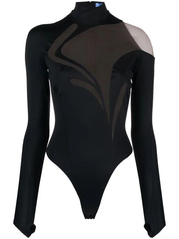Mugler o1s22i1n1024 Long Sleeve Swirly Bodysuit in Black Size M / US 6-8 / IT 42-44 - 1 Thumbnail