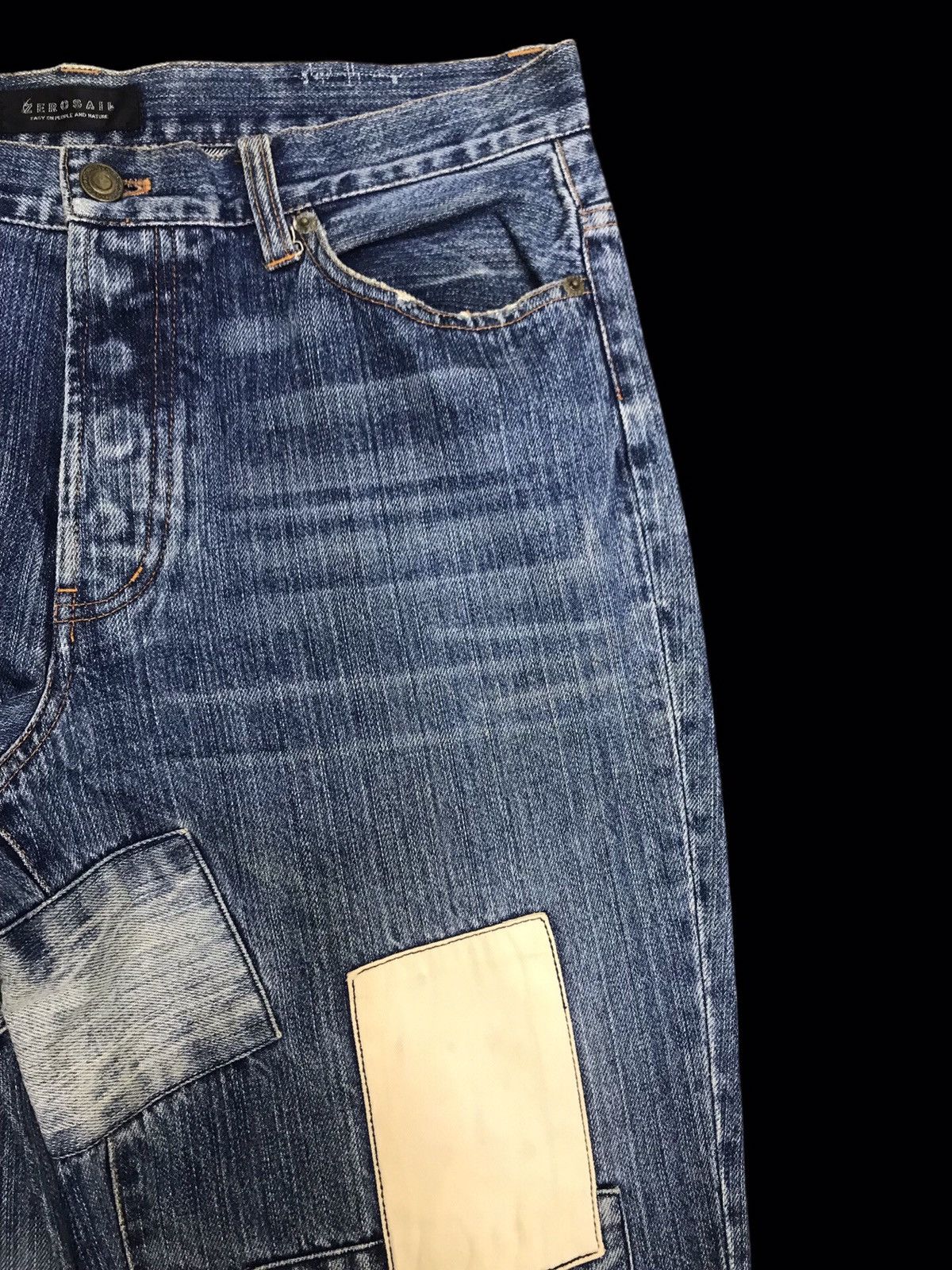 Designer 💥DENIM ART💥ZEROSAIL Japan Distressed Patchwork Denim F176 Size US 34 / EU 50 - 3 Thumbnail