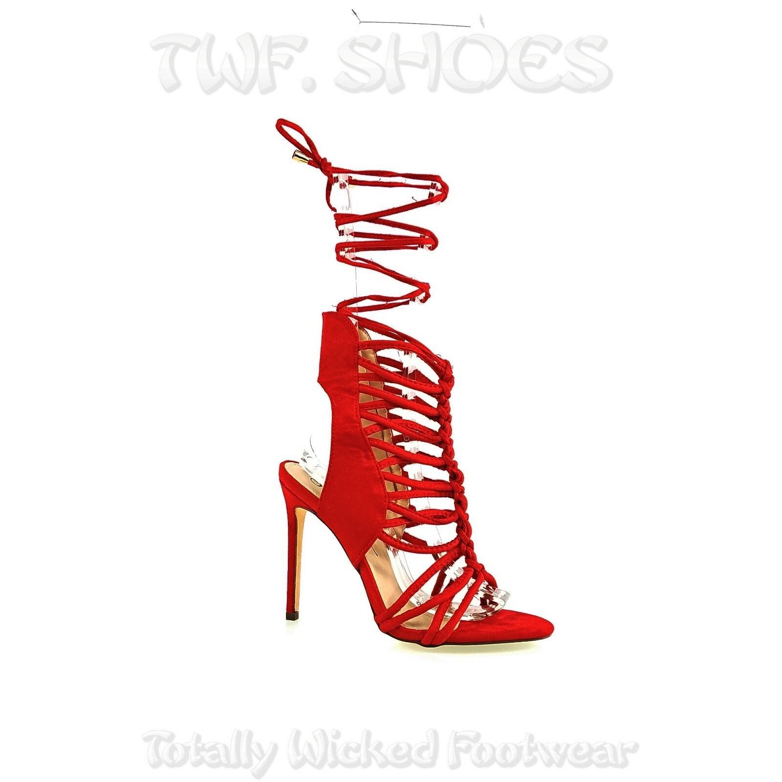 Other So Me Lucy Strappy Knotted Detail 4.5" High Heel Shoe Red Ve Size US 8 / IT 38 - 9 Thumbnail
