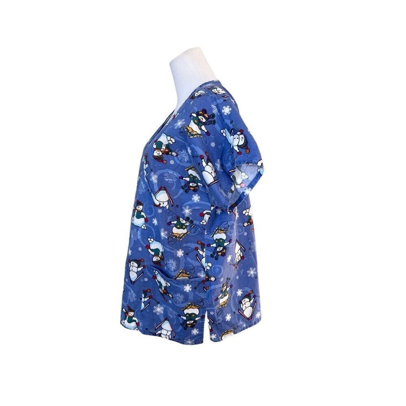 Other JIJ Scrubs Blue Snowman Snowflake Scrub Medical Top LARGE Size L / US 10 / IT 46 - 2 Thumbnail