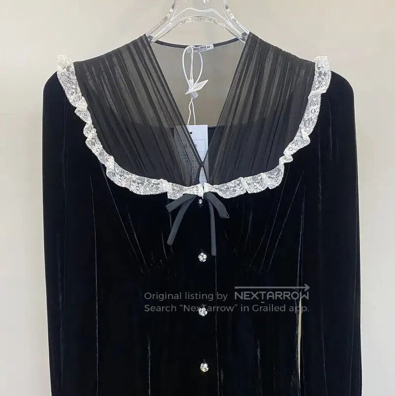 Miu Miu Miu Miu Black Cotton Dress with Ruffle Collar . Size S / US 4 / IT 40 - 3 Thumbnail