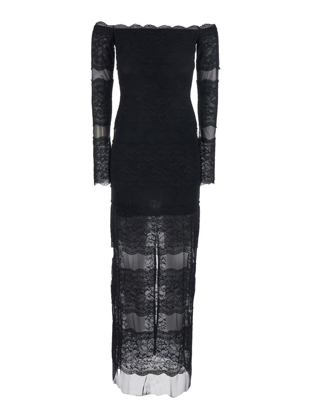 Blumarine Long Dress 'Black' with All-Over Embroidery Design in Tech Fabric for Women Size M / US 6-8 / IT 42-44 - 1 Thumbnail