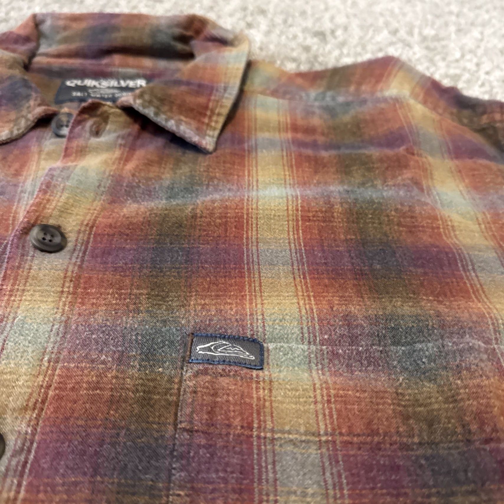 Quiksilver Quiksilver Button-Up Shirt Denim Plaid Multicolor Orange Tan Salt Water M Long Sleeve Men Regular Size M Size US M / EU 48-50 / 2 - 4 Thumbnail