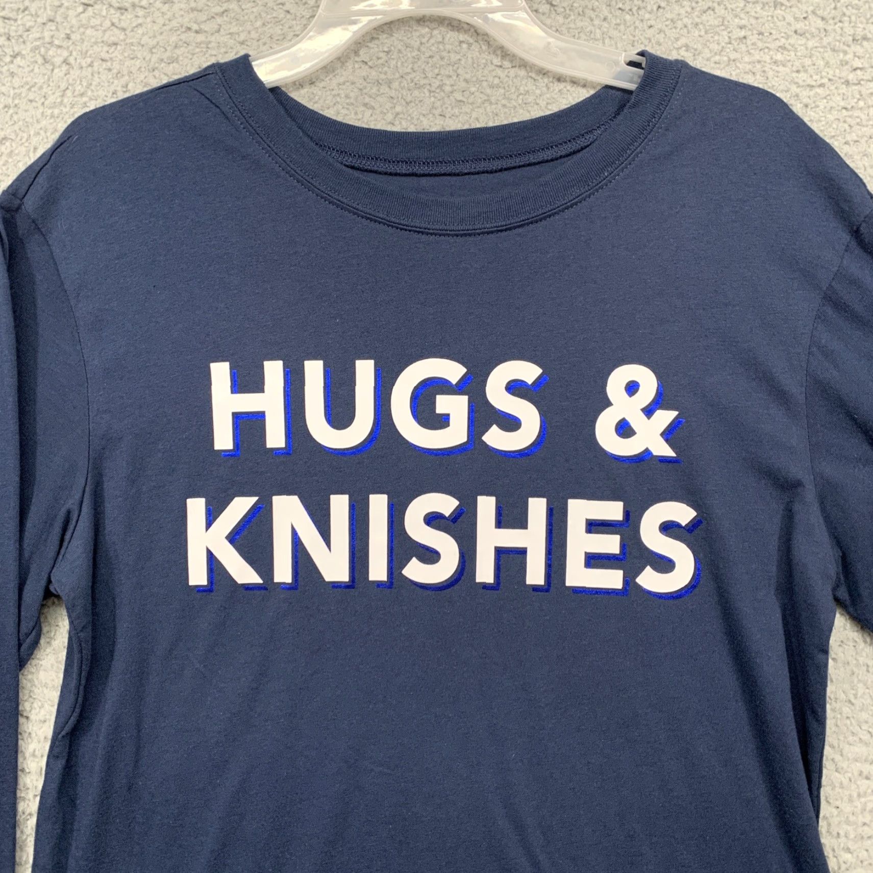 Vintage Zoe + Liv T-Shirt Long Sleeve Navy Blue White Hugs & Knishes NWT Size Large Women Casual Basic Cotton Blend Knit Size L / US 10 / IT 46 - 2 Thumbnail