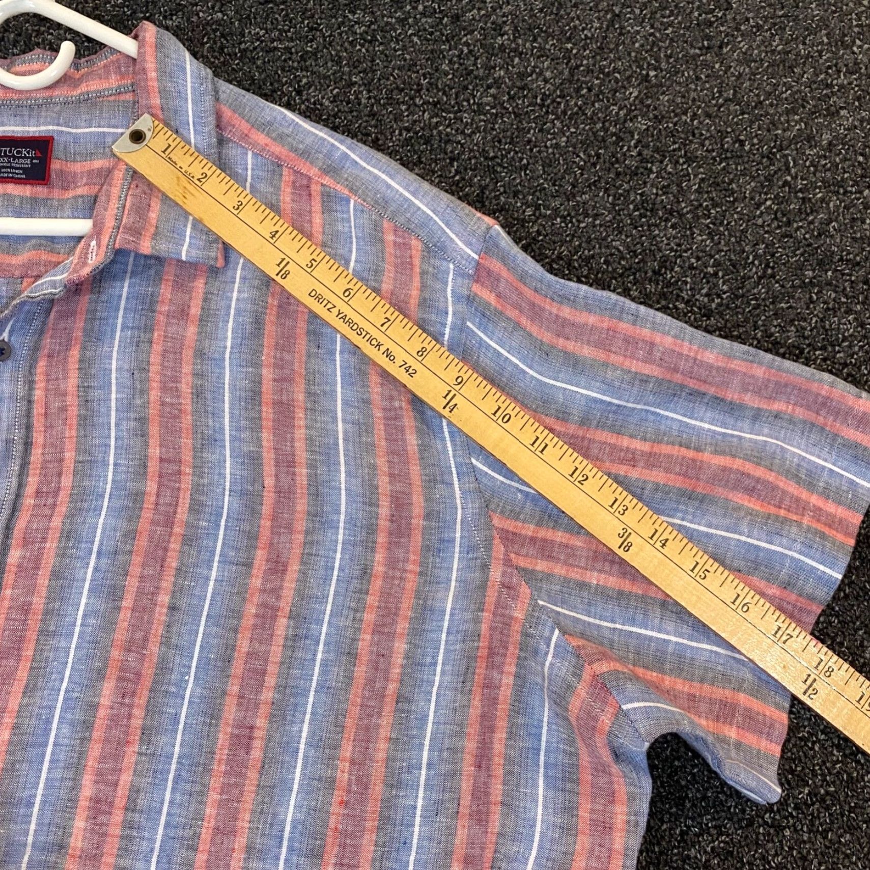 UNTUCKit UNTUCKit Shirt Mens 3XL Red Blue Gray Striped 100% Linen Button Up Dress Top S/S Shirt Mens 3XL Red Blue Gray Striped Linen Button Up Dress Top S/S Size US XXL / EU 58 / 5 - 6 Thumbnail