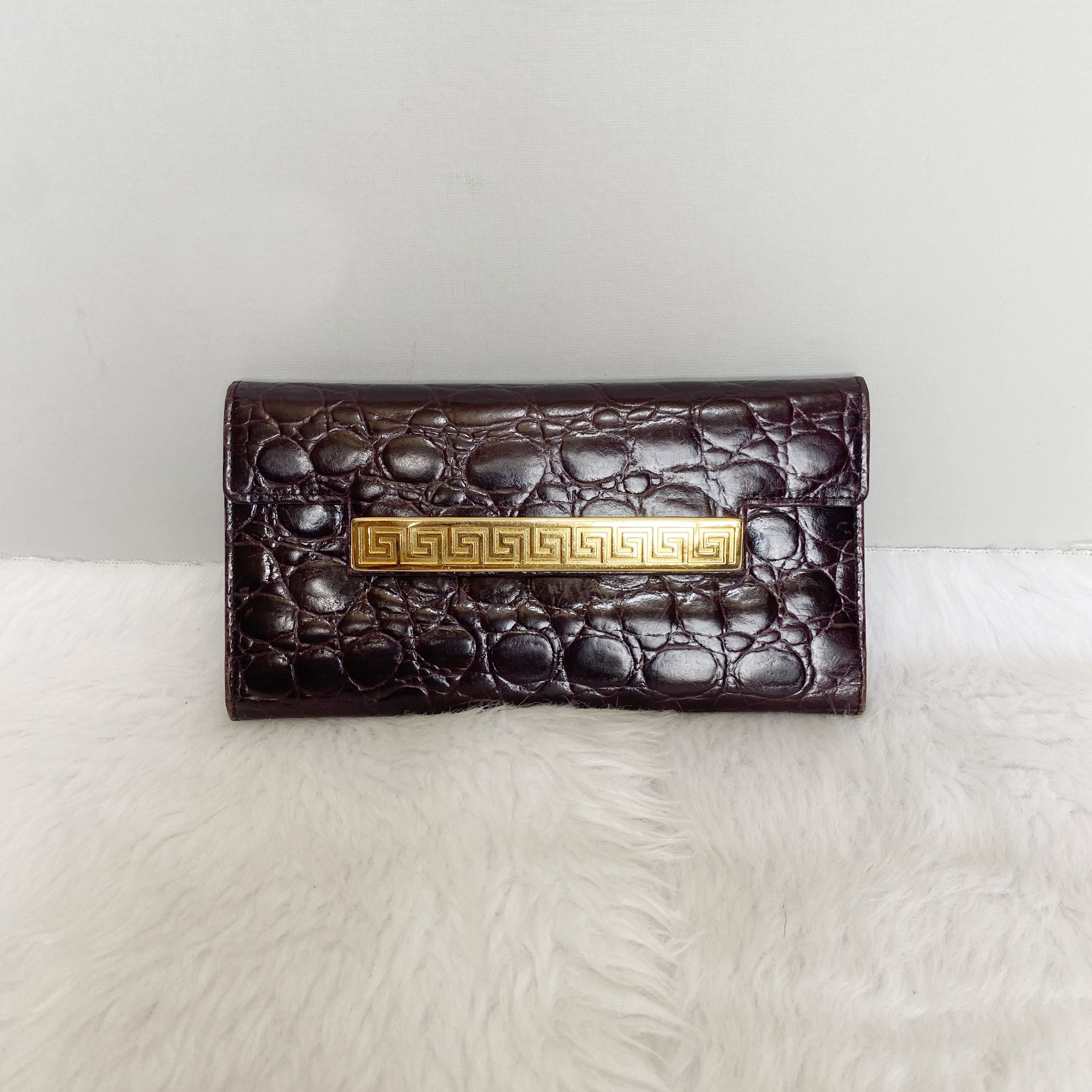 Versace Vintage Burgundy Croc Embossed Leather Wallet Size ONE SIZE - 1 Thumbnail