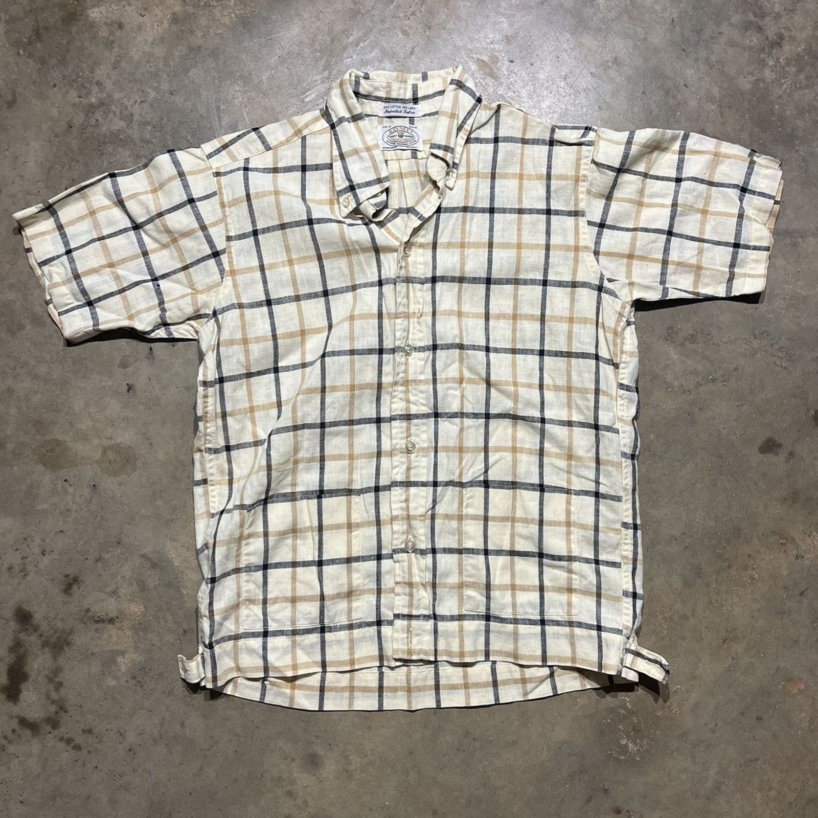 Vintage Vintage 60s Kaynee Cream Plaid Linen Button Up Shirt Size M / US 6-8 / IT 42-44 - 1 Thumbnail