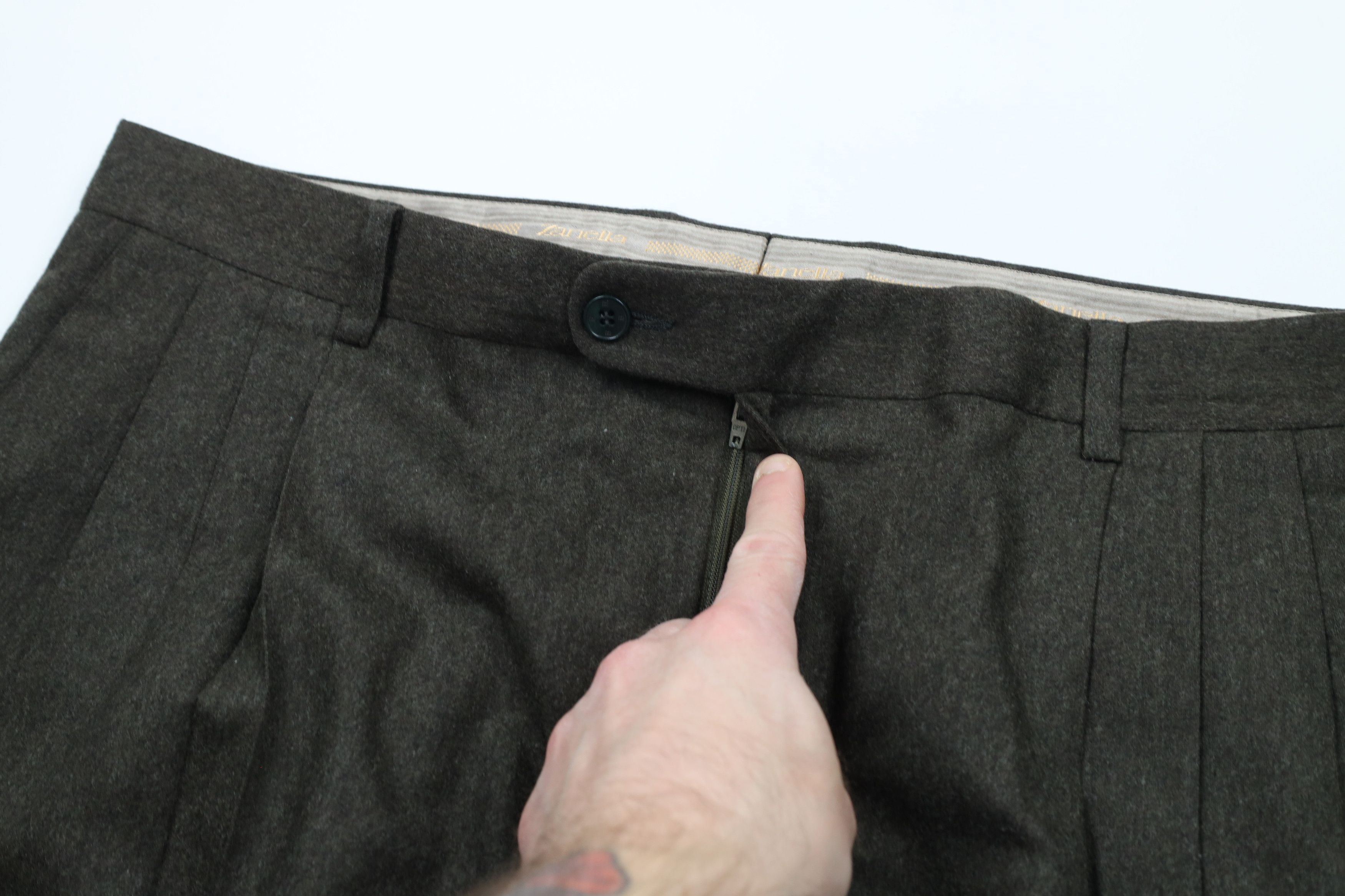 Vintage Vintage 90s Streetwear Wool Wide Leg Chino Pants Green Size US 38 / EU 54 - 5 Thumbnail