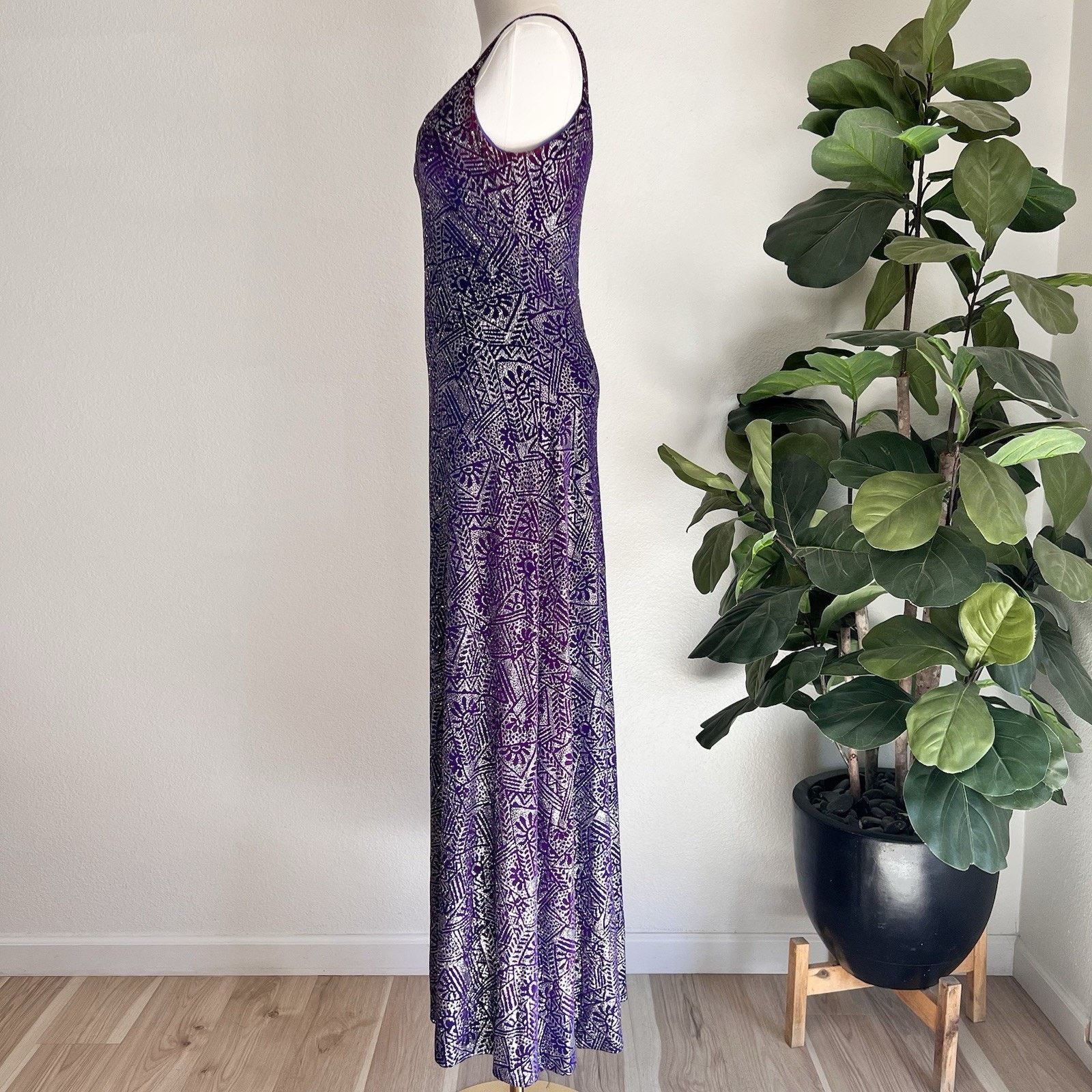 Other Vintage Caché Y2K Dress 6 Prom Formal Purple Silver Glitter Size M / US 6-8 / IT 42-44 - 4 Thumbnail