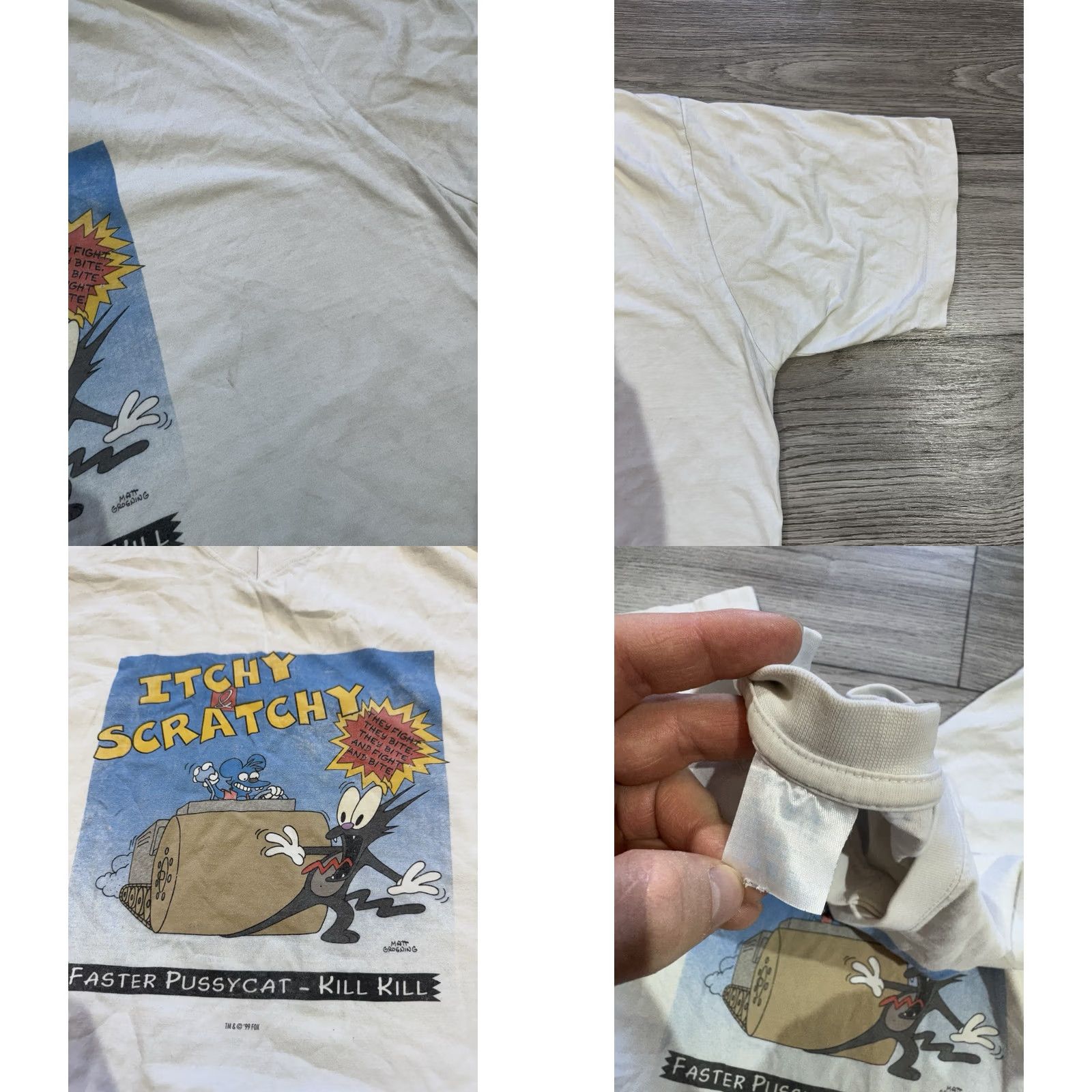 Vintage VINTAGE The Simpsons Itchy & Scratchy FASTER PUSSYCAT KILL KILL TM FOX XL Shirt Mens White 1999 8/10 Stains Size US XL / EU 56 / 4 - 8 Thumbnail