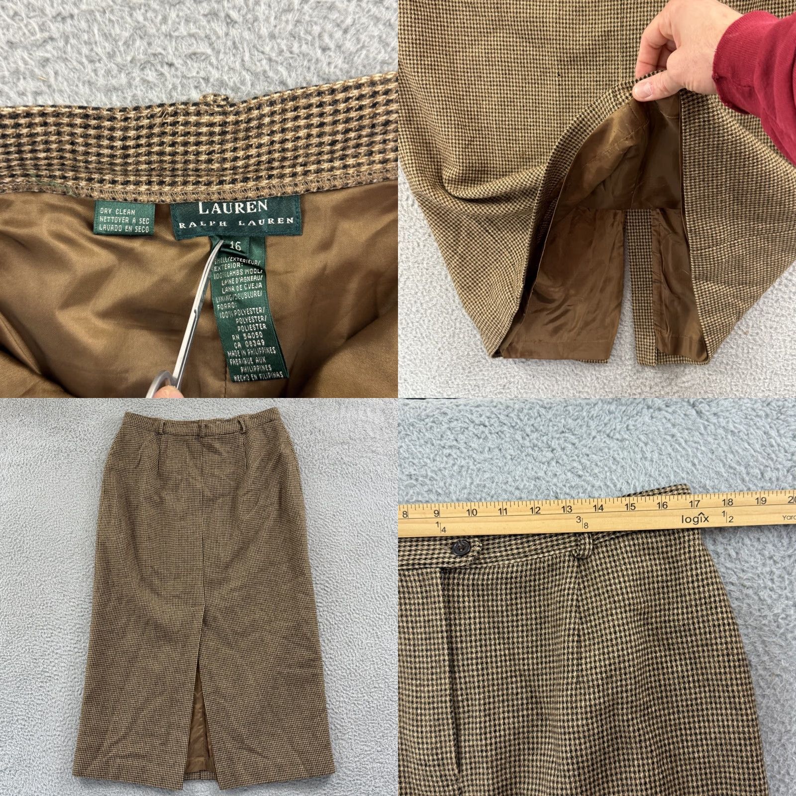Ralph Lauren VINTAGE Ralph Lauren Lauren Maxi Skirt Womens 16 Tweed Wool Wool Blend Solid Zip Button Brown Long City Preppy 100% Lambswool Mens? Size 38" / US 16 / IT 52 - 8 Thumbnail
