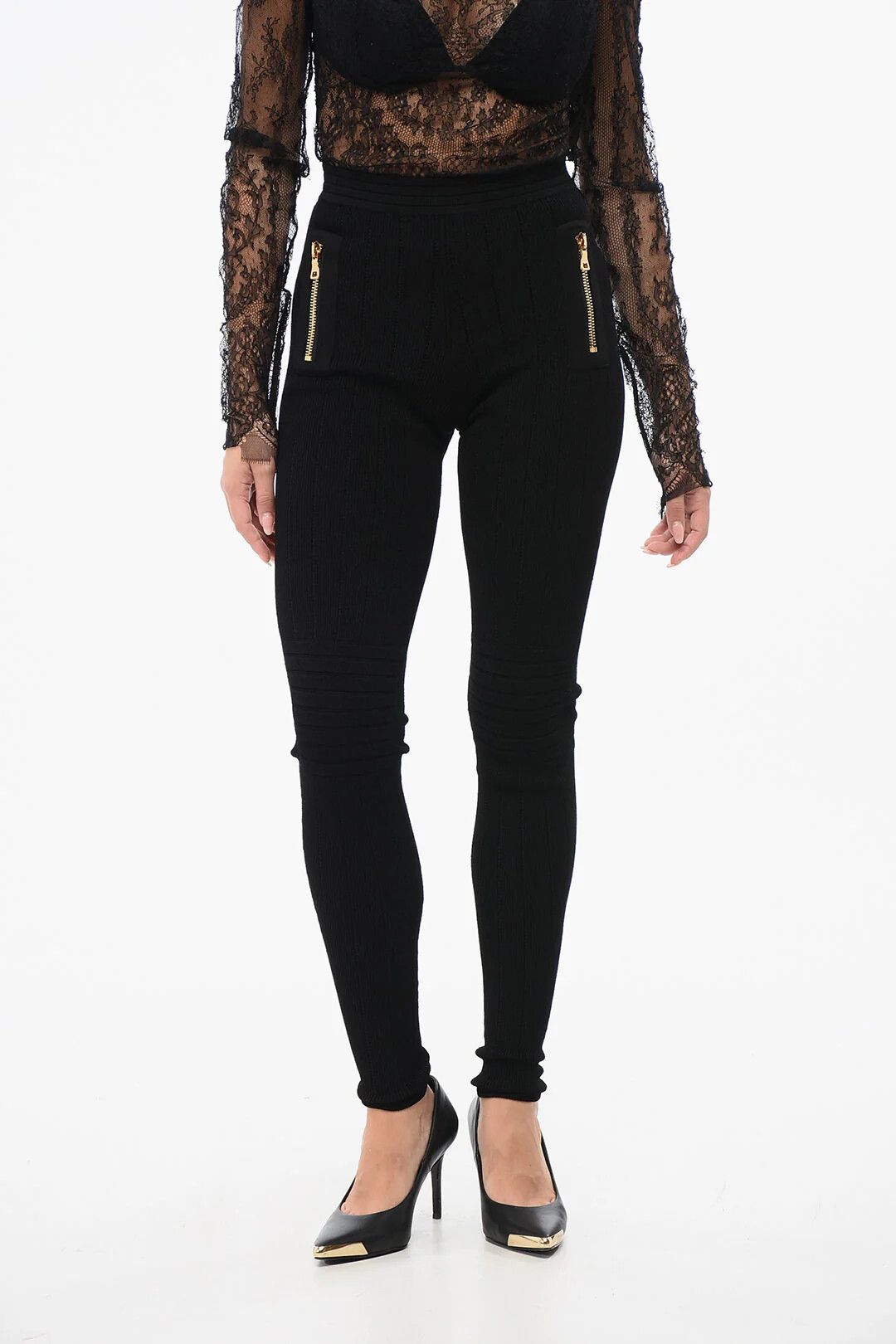Balmain og1mm0326 Knit Leggings in Black Size 38" / US 16 / IT 52 - 1 Thumbnail