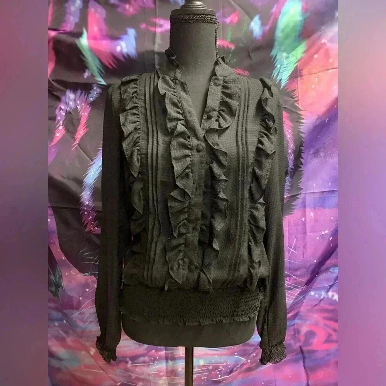 Designer Black ruffly, romantic, long sleeve Size S / US 4 / IT 40 - 1 Thumbnail