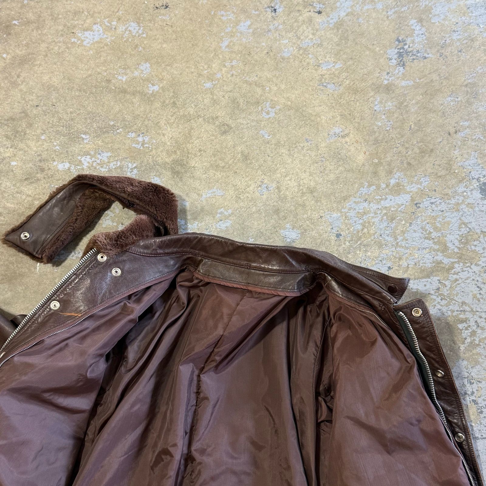 Vintage 50s Brown Leather Flight Jacket HDK Zipper Mouton Collar Size US L / EU 52-54 / 3 - 8 Thumbnail