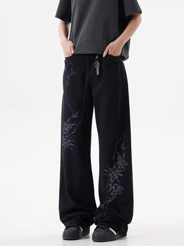 Japanese Brand × Jean Street hand-painted embroidered baggy jeans Size US 30 / EU 46 - 1 Thumbnail