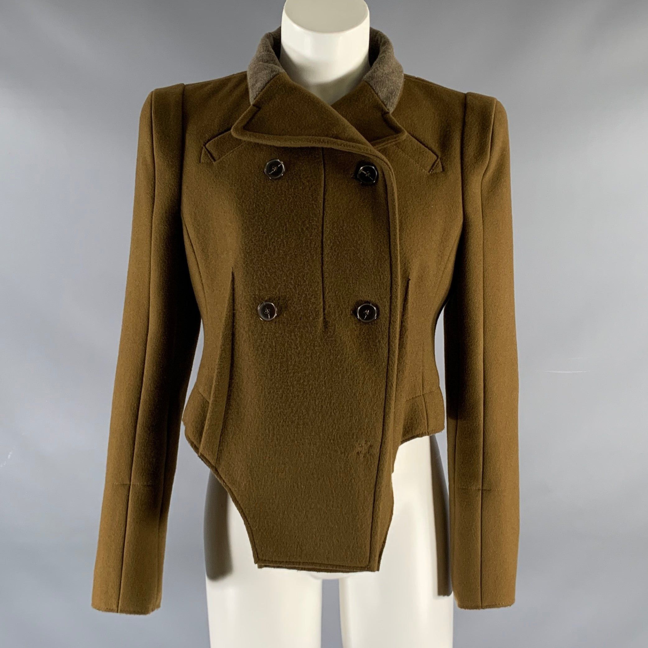 image of Carven Brown Wool Blend Asymmetrical Jacket, Women's (Size Small)