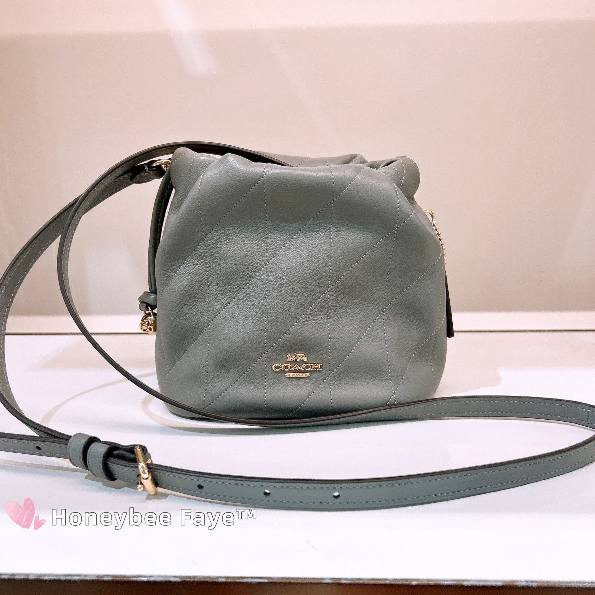 Coach Faye Mini Drawstring Bag With Quilting CDB69 Slate Size ONE SIZE - 3 Thumbnail