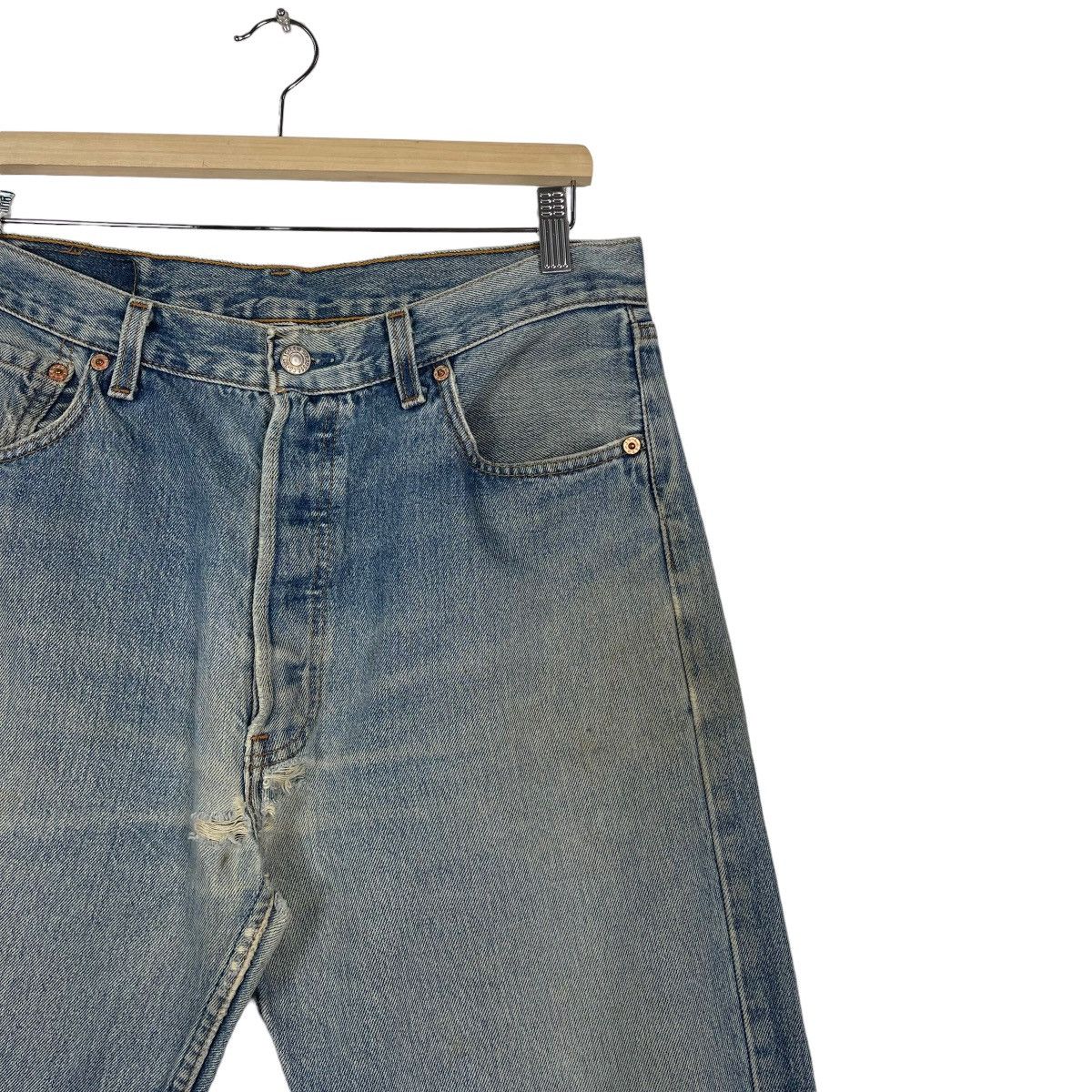 Levi's Vintage 90s Levis 501 Faded Blue Button Fly Distressed Denim Size US 34 / EU 50 - 5 Thumbnail