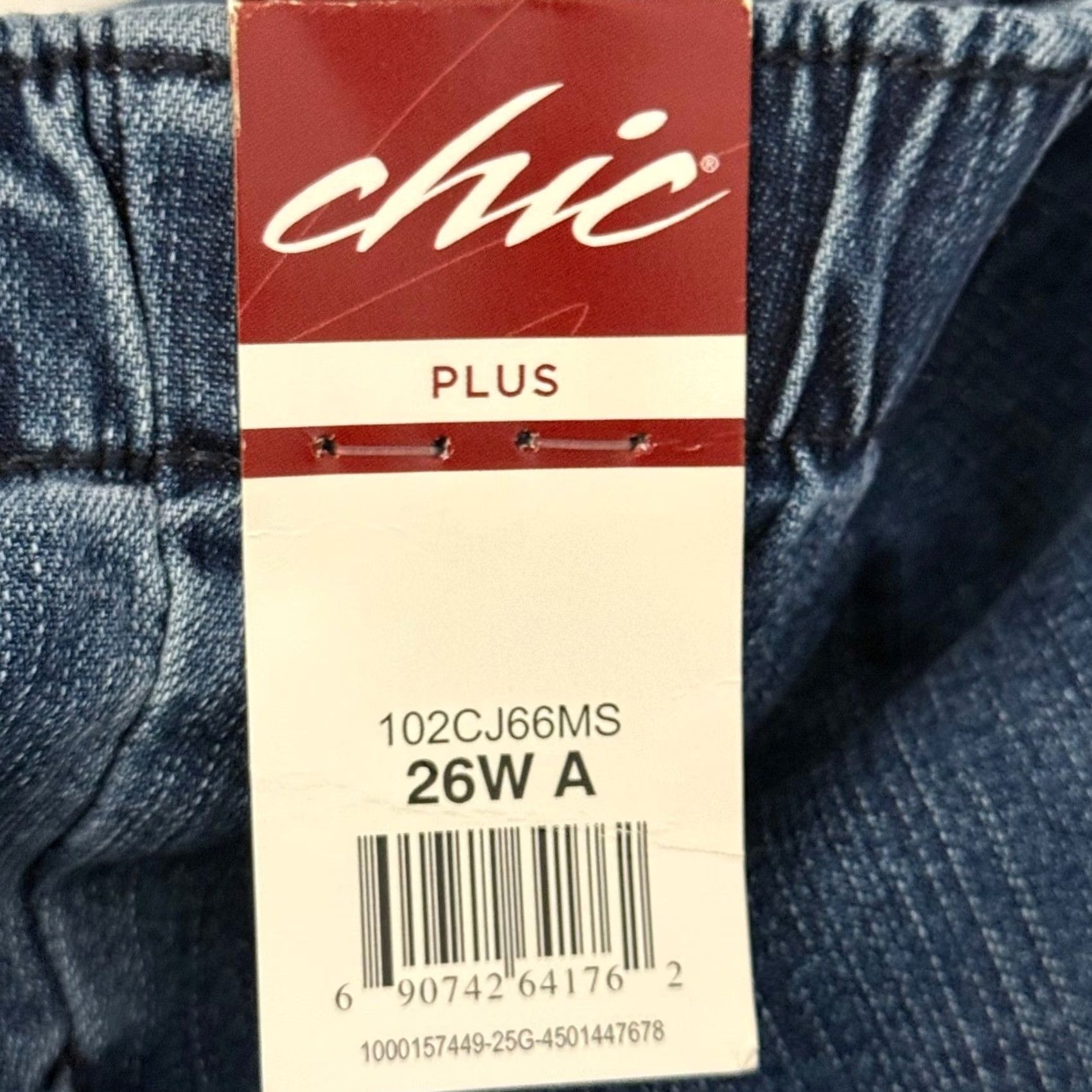 Vintage CHIC Jeans 26W Elastic Waist Straight Leg Denim Comfort 102CJ66MS NWT 90s Women Size 26" / US 2 / IT 38 - 6 Thumbnail