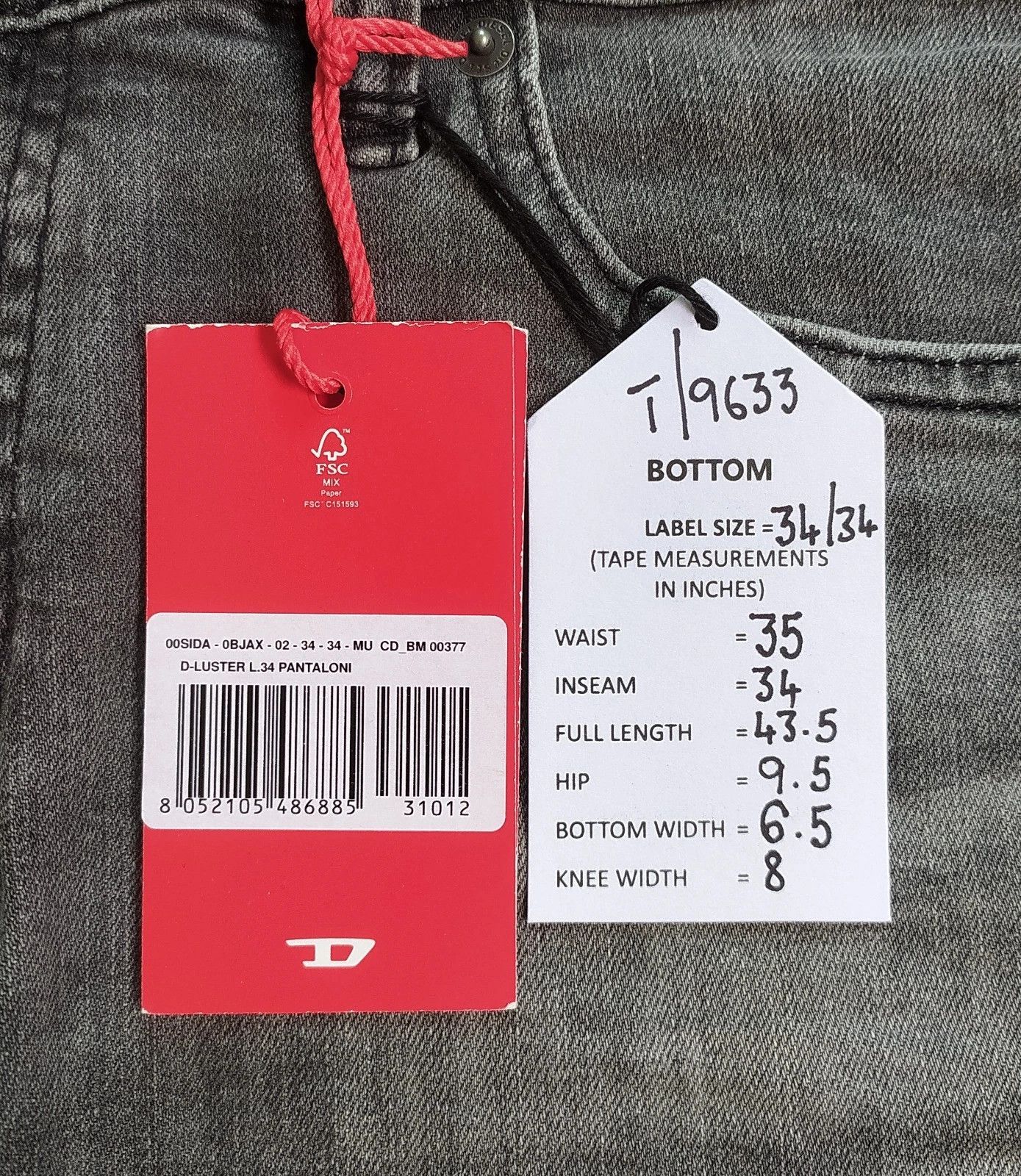 Diesel Diesel D-LUSTER L.34 MENS JEANS T/9633 Size US 34 / EU 50 - 6 Thumbnail
