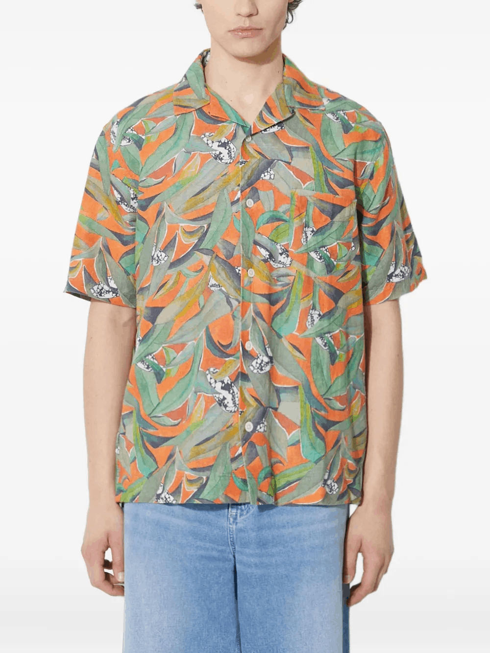 Designer Men’s Leaf-Print Short-Sleeve Shirt – Tropical Aesthetic Size US M / EU 48-50 / 2 - 3 Thumbnail
