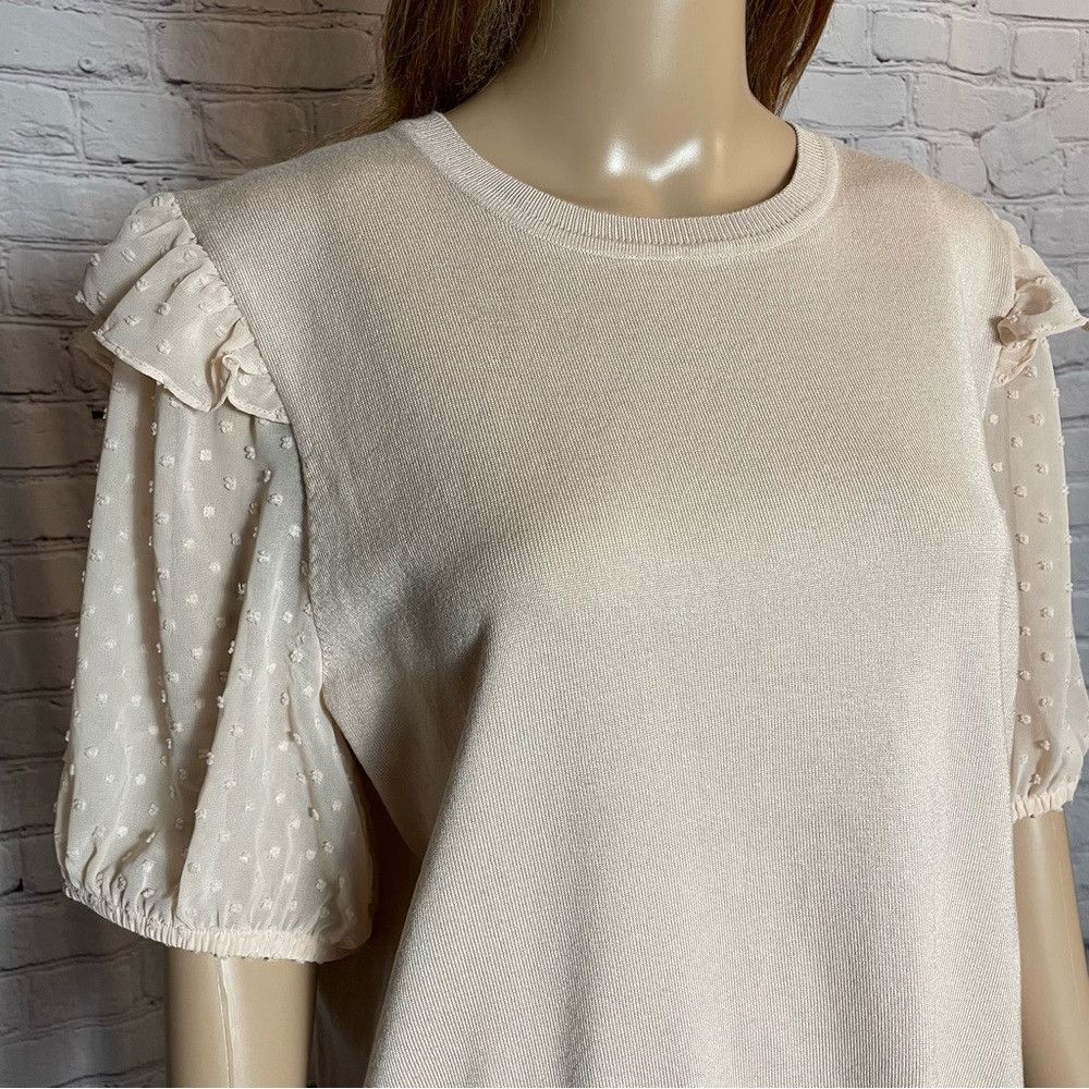 Adrianna Papell NWT New $89 Adrianna Papell Short Puff Sleeve Blush Sweater Size XL / US 12-14 / IT 48-50 - 2 Thumbnail