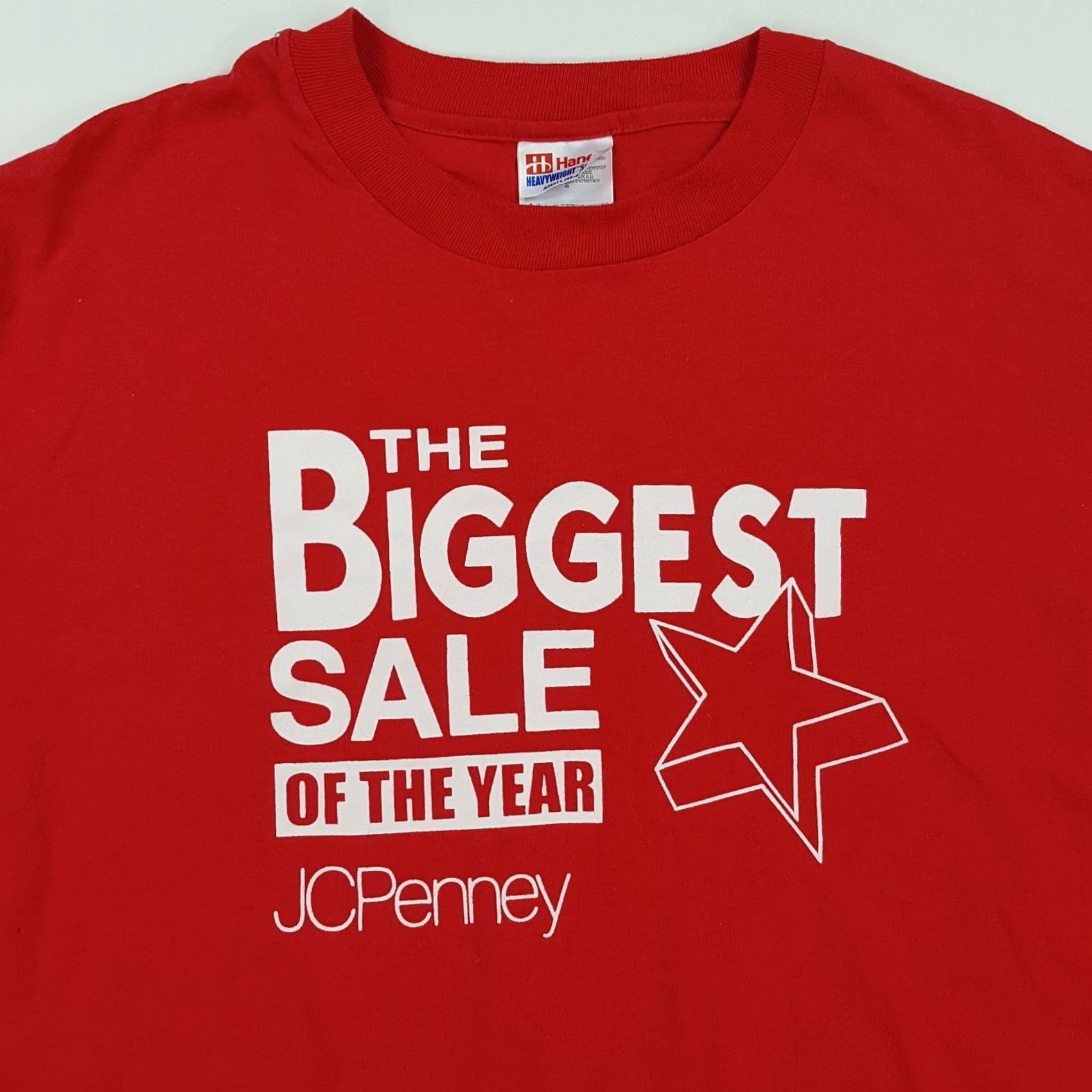 Hanes VINTAGE JCPenney Big Sale Promo Size L Red Single Stitch Red Retro T Shirt Mens Shirts Red 90s Cartoon Graphic Print Hanes Vintage T-Shirt Size US L / EU 52-54 / 3 - 2 Thumbnail
