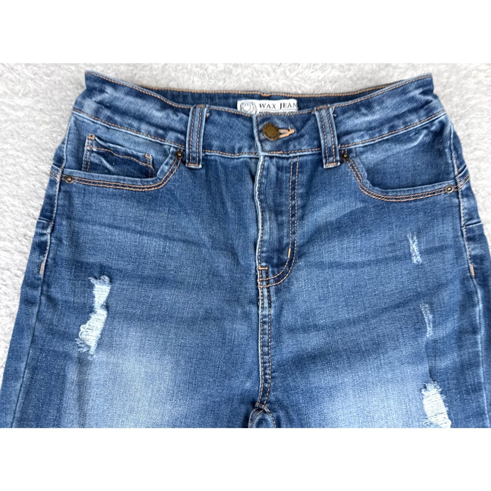 Vintage Mudd Jeans Juniors Skinny Jeans Blue Denim 34x29 Cotton Blend Distressed High Rise 5-Pocket Pockets Zip Button Mens Womens Girls Boys Size 38" / US 16 / IT 52 - 4 Thumbnail