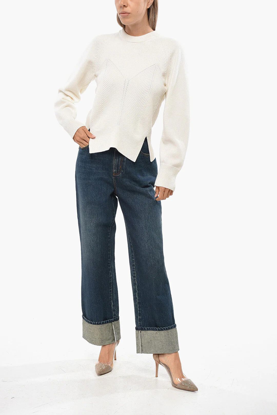 Alexander McQueen og1mm0426 Crewneck Chevron Corset Top in White Size M / US 6-8 / IT 42-44 - 4 Thumbnail