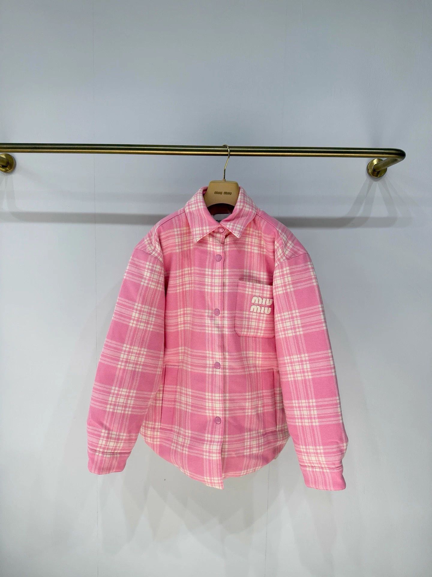 Miu Miu MIU MIU Pink Gingham Logo Puffer Jacket 40 Size S / US 4 / IT 40 - 1 Thumbnail